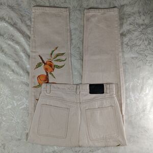 BDG Jeans 29/32 Cream Peach Fruit Print Utility Straight Leg 100% Cotton Unisex